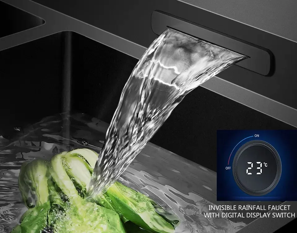 New Techology Model Multi Function Smart Kitchen Sink ss304 Nano Black Double Basin Hydro Purification Kitchen Handmade Sink