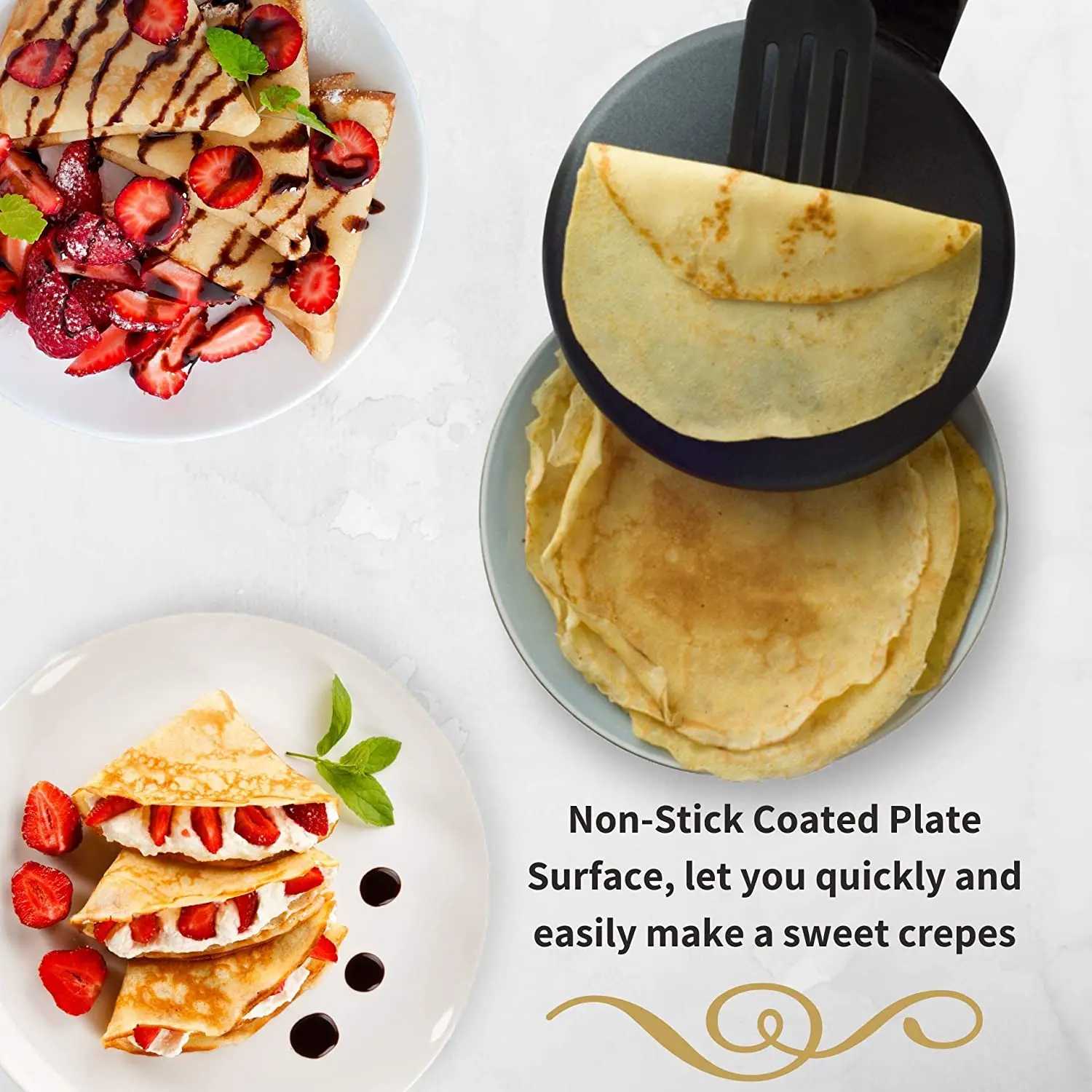 Wholesale electric crepe and pancake makers non-stick automatic portable crepe maker with handle