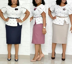 Wholesale Turkey Women Office Dress Africa Clothes Plus Size Print Pencil Skirt 2 piece Skirt suit