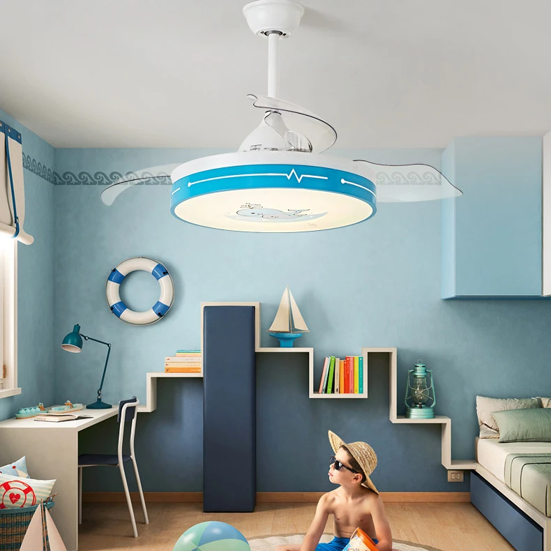 
Children Living Room 42 inch retractable remote control bladeless ceiling fan with light LED modern 