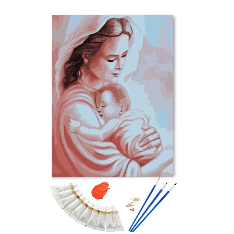 Custom Picture Diy Oil Painting By Numbers Mother And Baby Painting On Canvas Paint By Numbers For Home Wall Decor