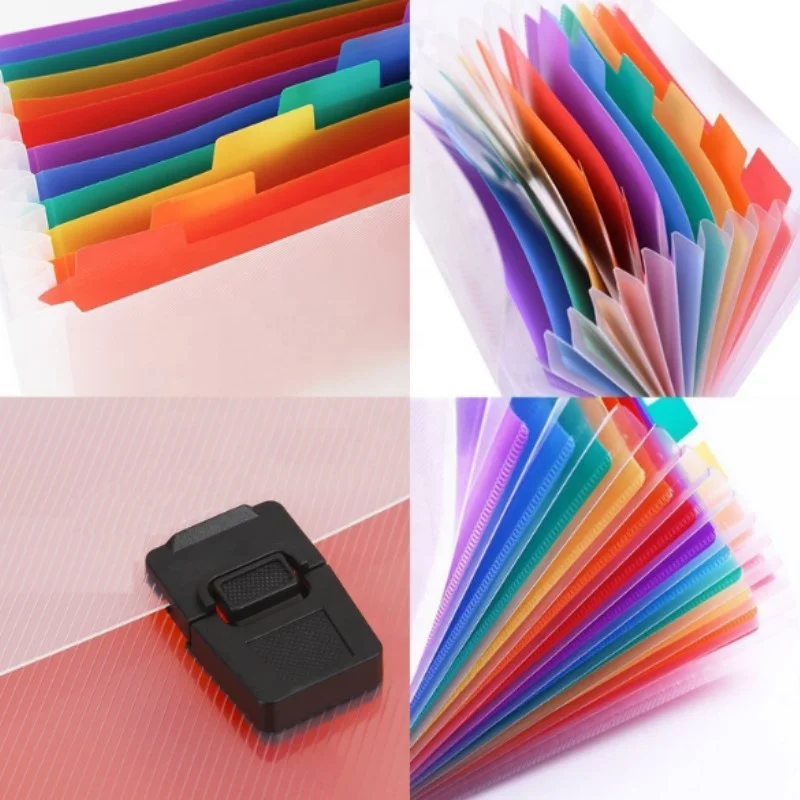 Expanding File Folder Portable Rainbow Document Organiser Multicoloured Plastic Expandable Organizer Wallet Case 4 Pack