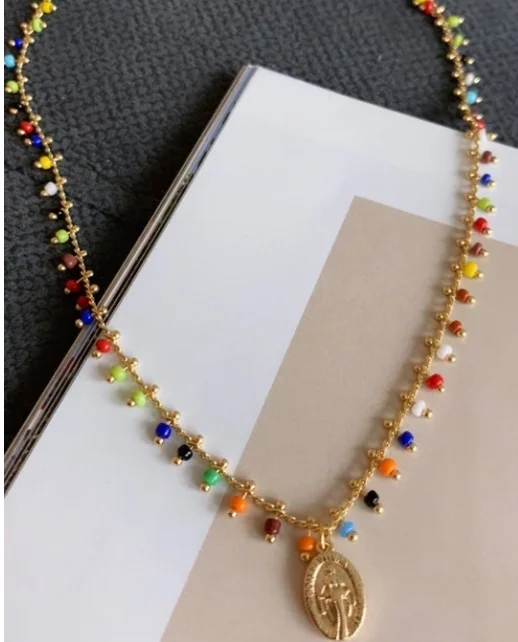 European Religious Jewelry Gold Virgin Mary Pendant Chain Necklace For Women