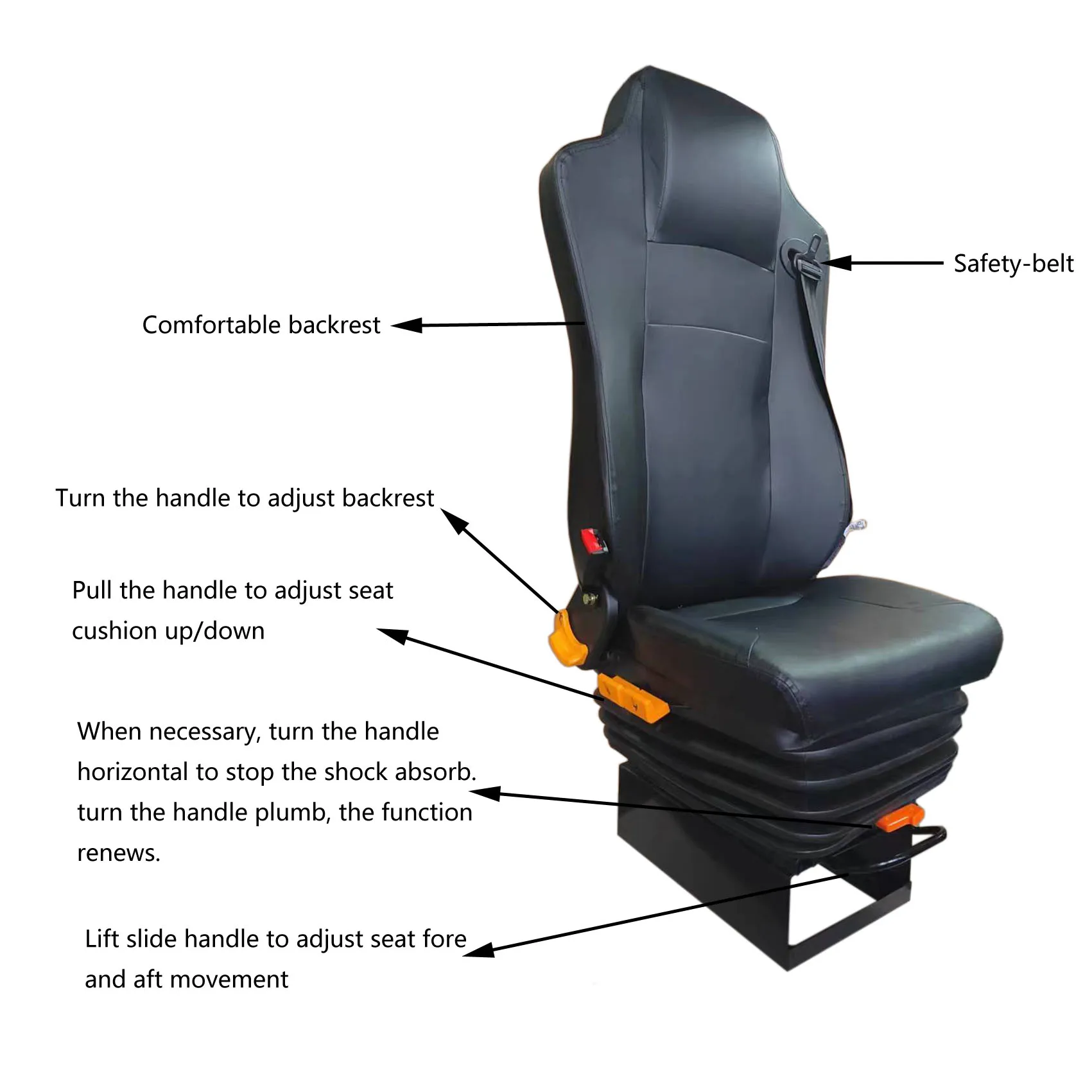 Truck Bus driver Air Suspension Seat for sale with 3 point safety belt Horizontal  adjustment