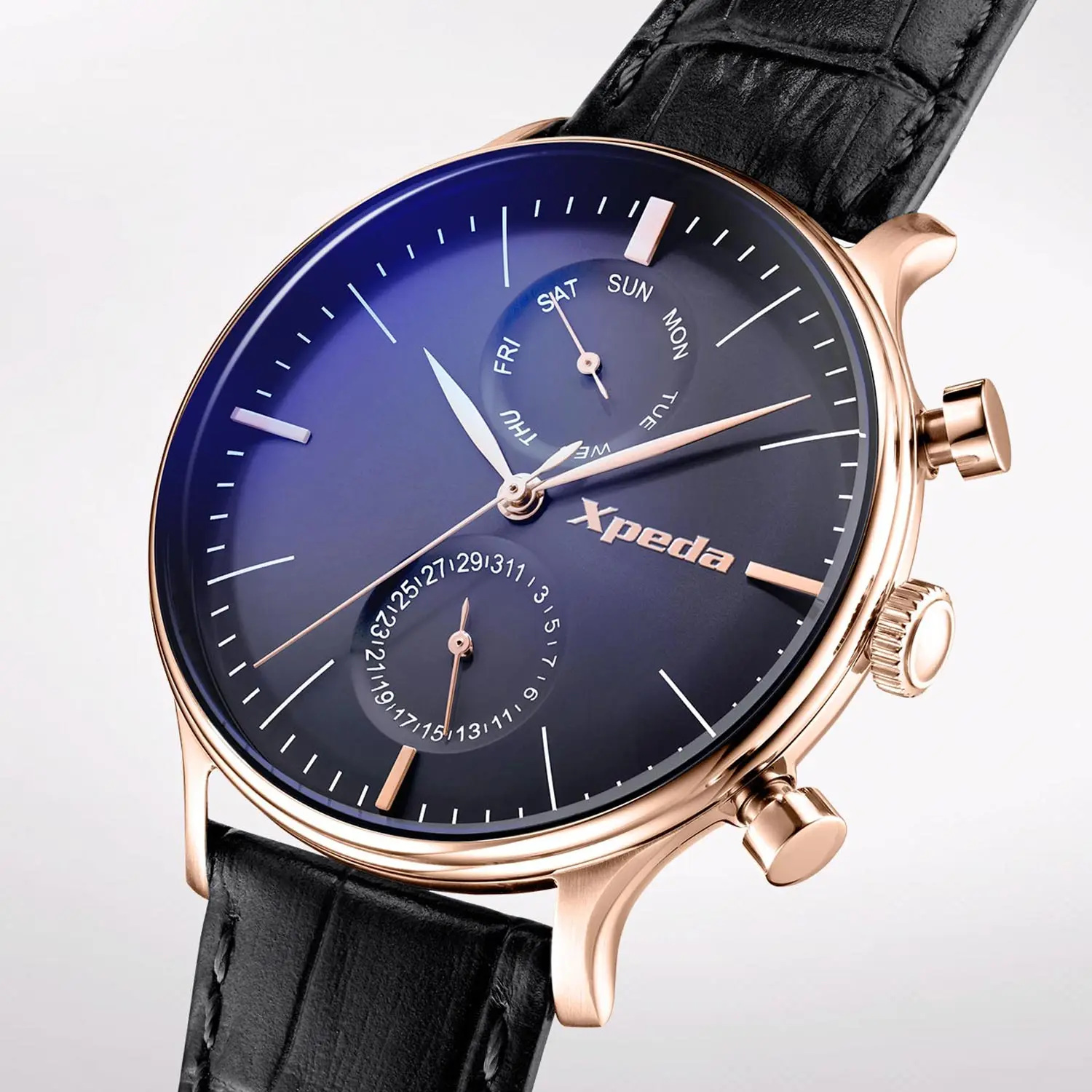 TC773F 316L stainless steel genuine leather strap with solid buckle multifunction Japan movement wrist watch for Men