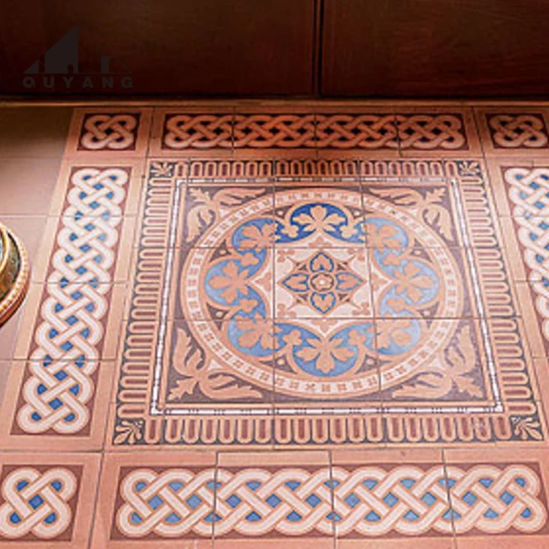 QUYANG Church Lobby Project Design Natural Stone Waterjet Tiles Marble Inlay Medallion Floor