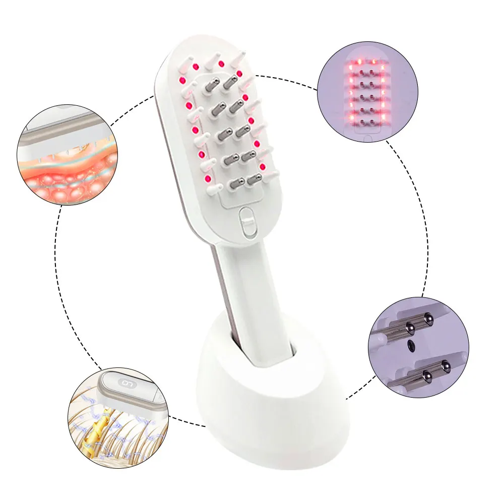 Multi-functional Vibration Hair Growth Brush Red Blue light therapy Electric Hair Massage Comb