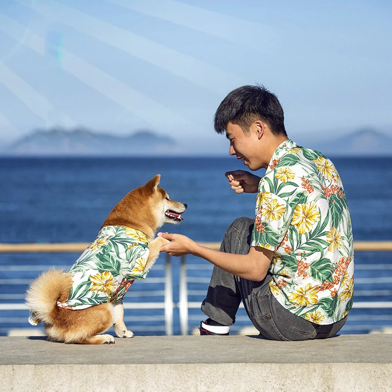 Owner and Pet Outfit Hawaiian Beach Casual Pet T-shirt Man Dog Parent-child Clothes XS-8XL Puppy Large Dog Clothes