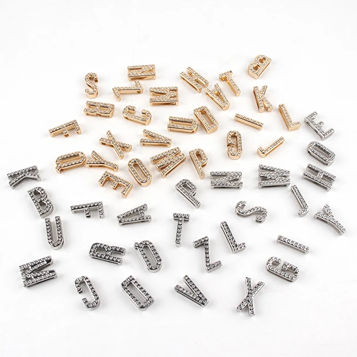 2024 Pet Supplies A set of 26Pcs A-Z 8mm Rhinestone Slide Letter Charm DIY for Leather Name Bracelet Belt