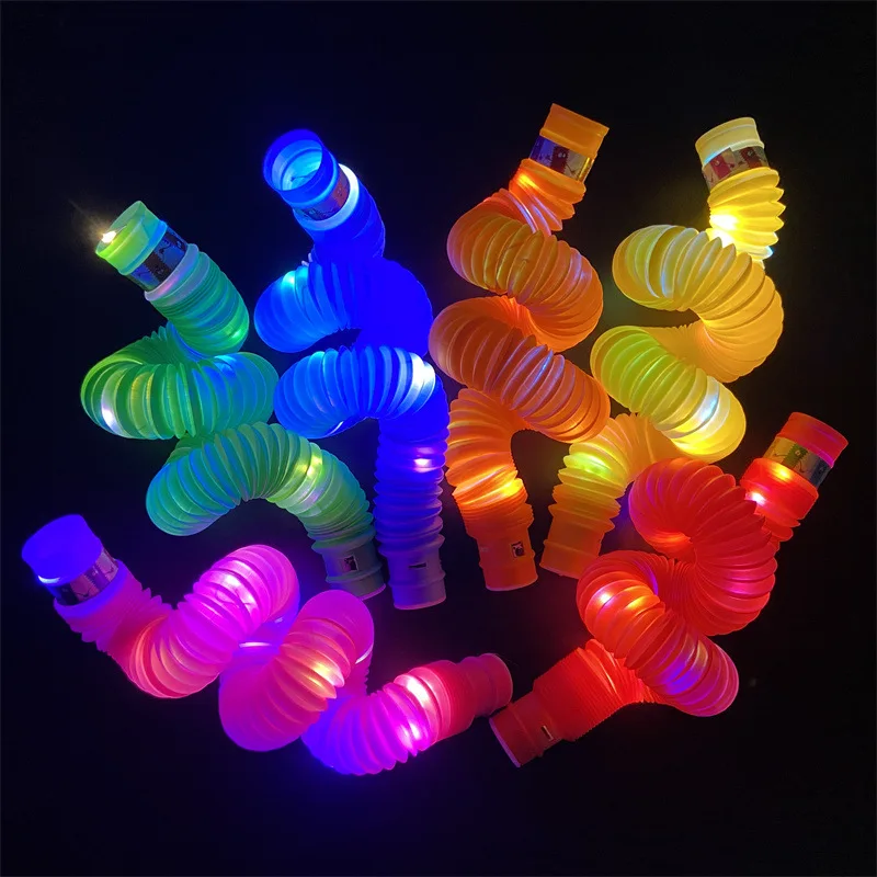 XDLTECH Flashing Decompression LED Glow Stick LED Water Pipe Squeeze Fidget Pop tube Light Stretched Plastic LED Telescopic Tube