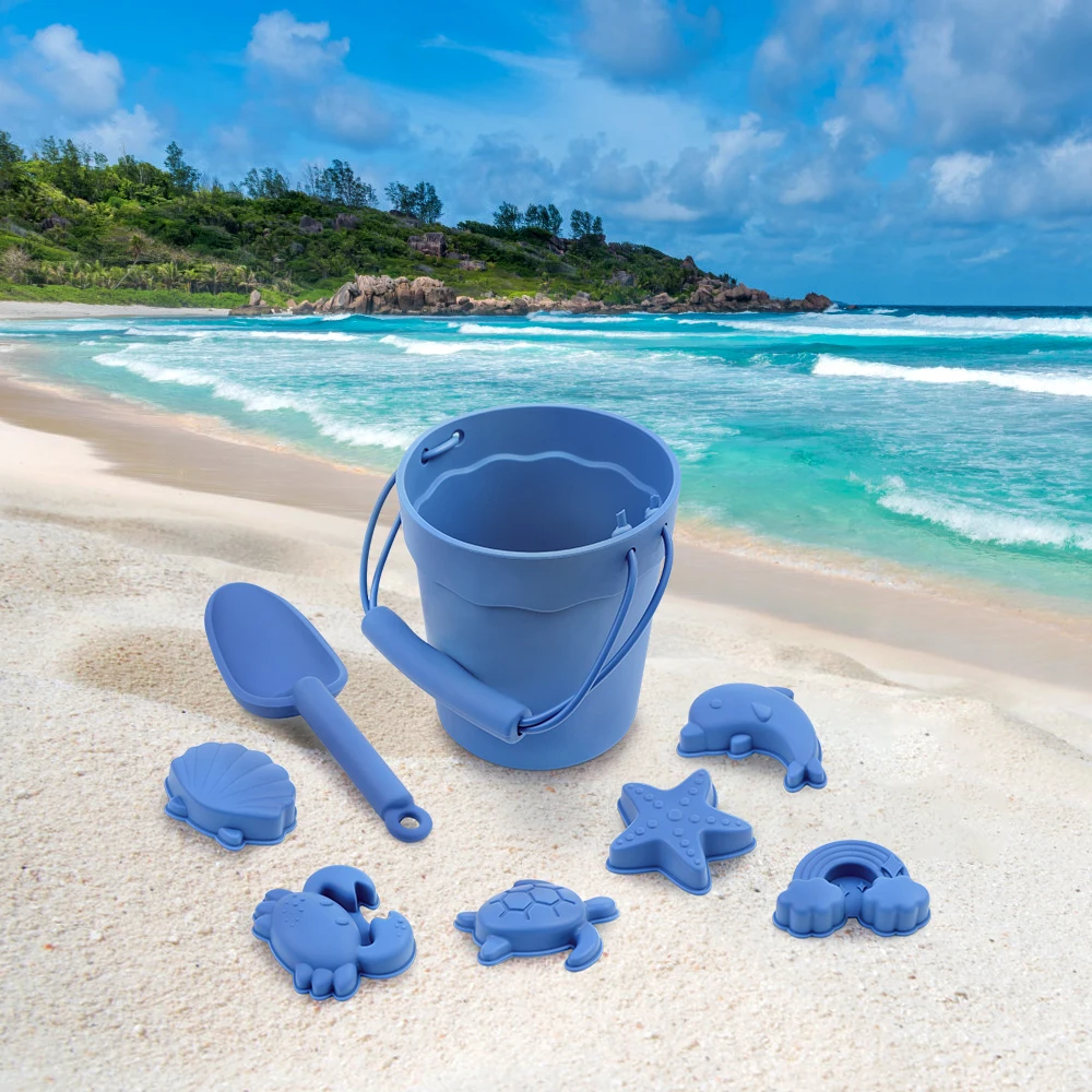 Custom Summer Outdoor Soft Animal Shape Food Grade Silicone Beach Sand Toy Set For Kids Toddler Silicone Beach Bucket Toy Set