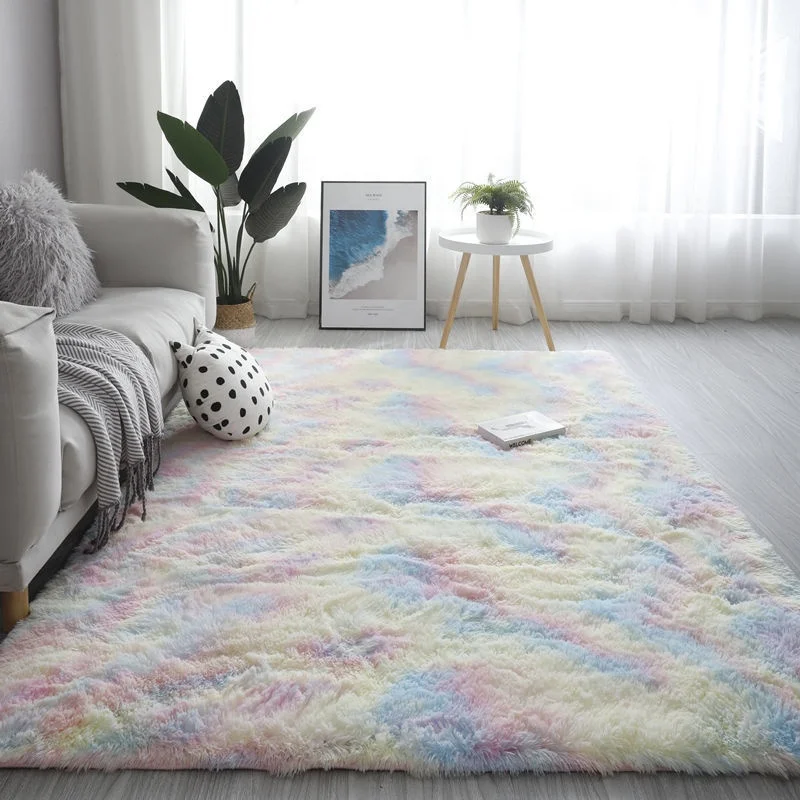 Super Soft Polyester Carpet Floor Mat Tie Dyed Shaggy Carpet Fluffy Living Room Carpets Non-Slip Rug