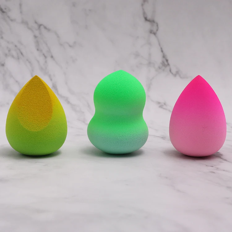 Оптовая продажа, разноцветная губка для макияжа без латекса с градиентом, разные формы, губка для макияжа с упаковкой в коробку