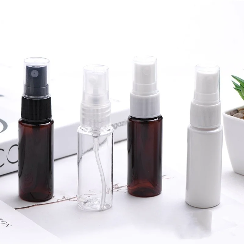 Eco friendly 20Ml Pet Round Plastic Spray Bottle Portable Frost Perfume bottle with black white clear pump sprayer