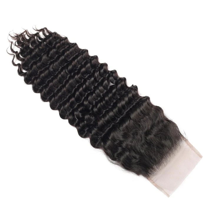 Brazilian Virgin Human Hair Lace 4x4 Middle Part Virgin Cuticle Aligned Hair Deep Wave Closure