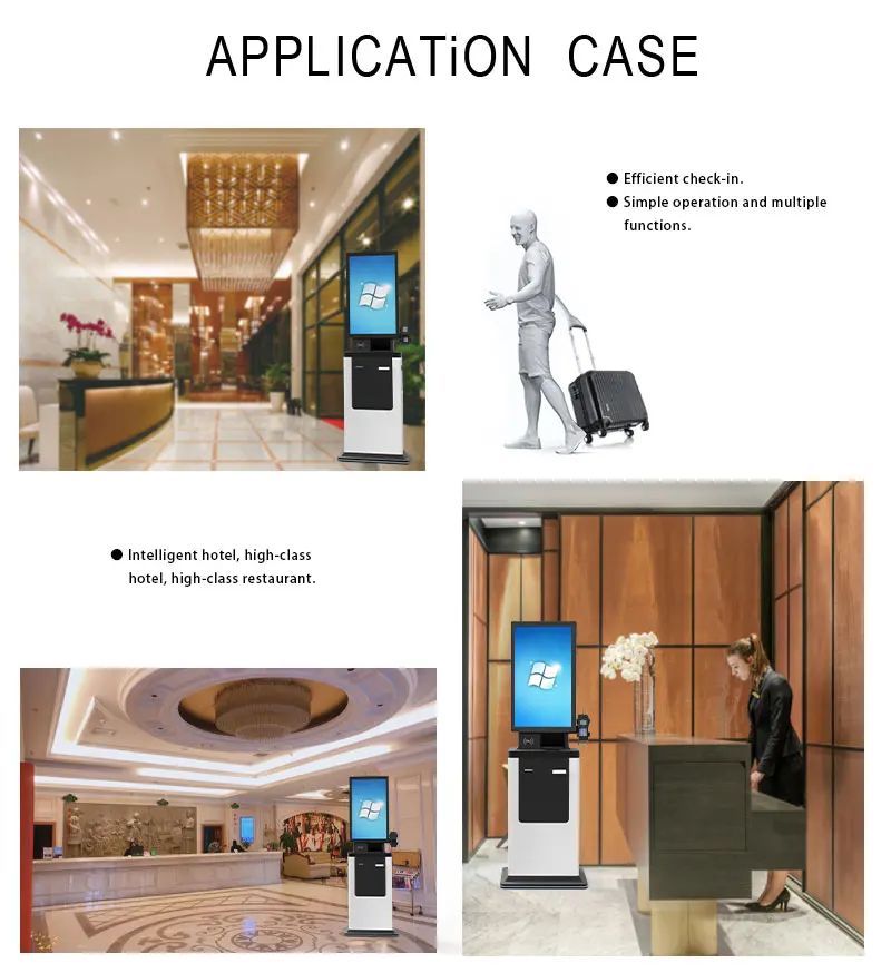 Custom 21.5 inch Automatic Smart Self Service Check-in  Terminal Card Dispenser Passport Scanner Hotel Payment Kiosk