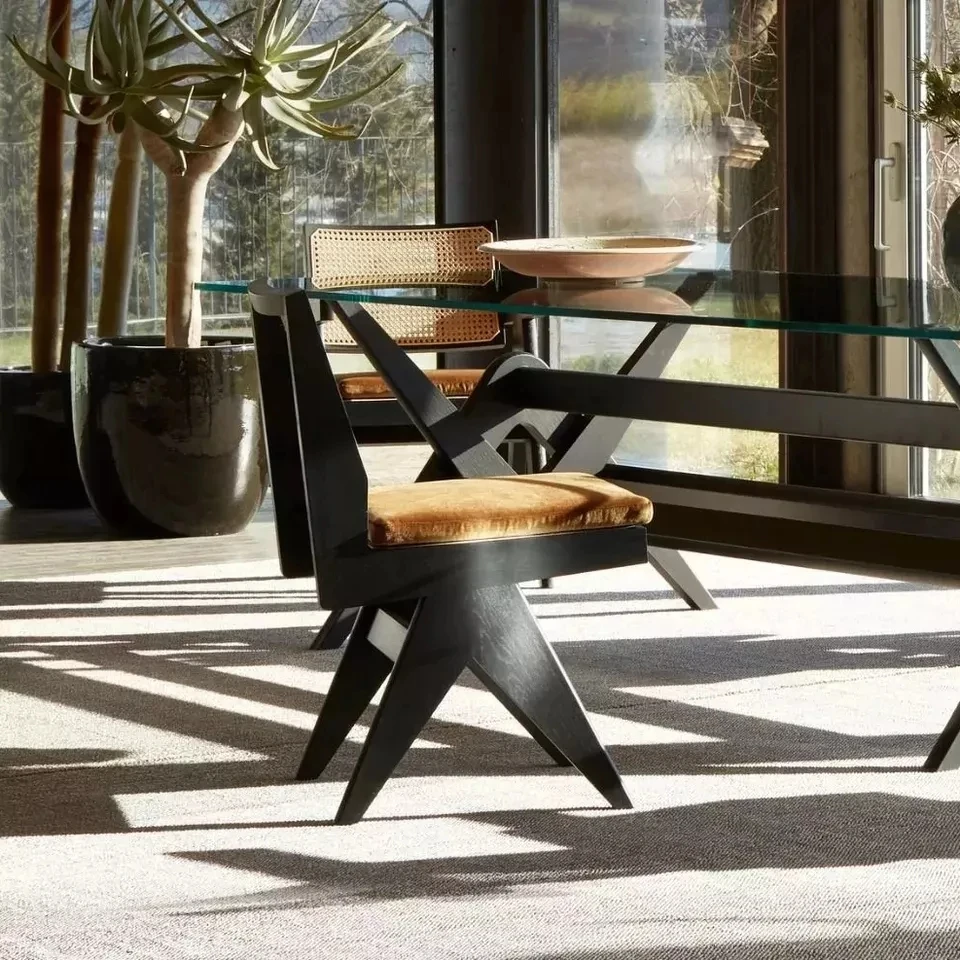 Mrs Woods Modern Nordic Style Black Oak Wooden Dining Room Chair With Rattan Back And Base