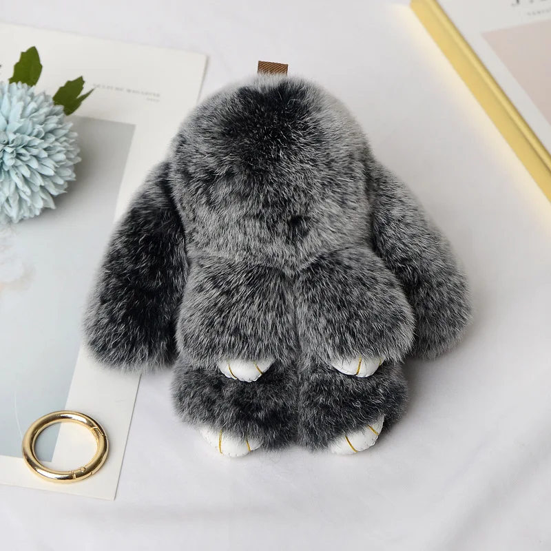 Hot Sell Wholesale Big Size 15cm Real Rex Rabbit Fur Plush Key Chains  Cute Keychain Fluffy Furry Fuzz Keyrings Backpack Pendant