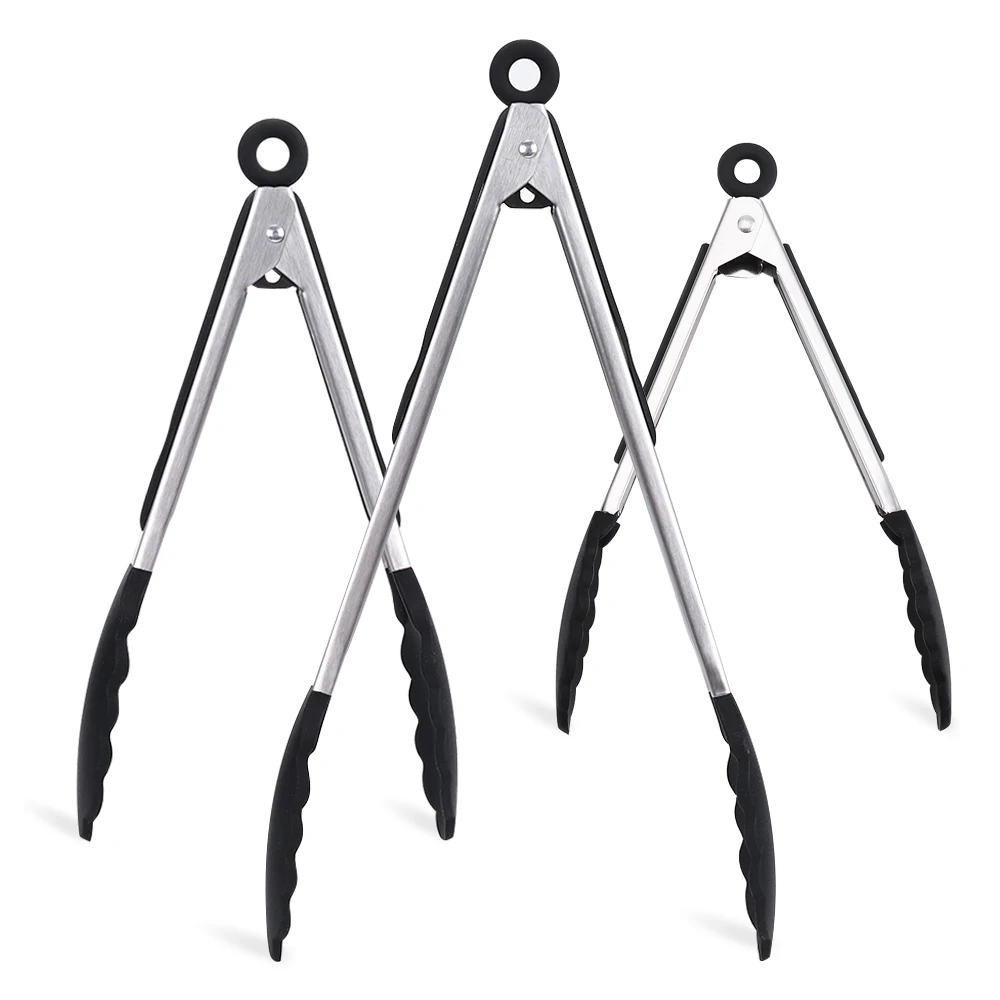 
2021Amazon Hot Sells Premium 7,9,12 Inch Cooking Food Tongs Stainless Steel Locking Kitchen Tongs With Silicone 