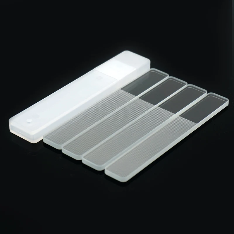 Best mini 3.5 inch etched round buffer custom print design clear  with case sleeve bulk-nano-crystal glass nail file