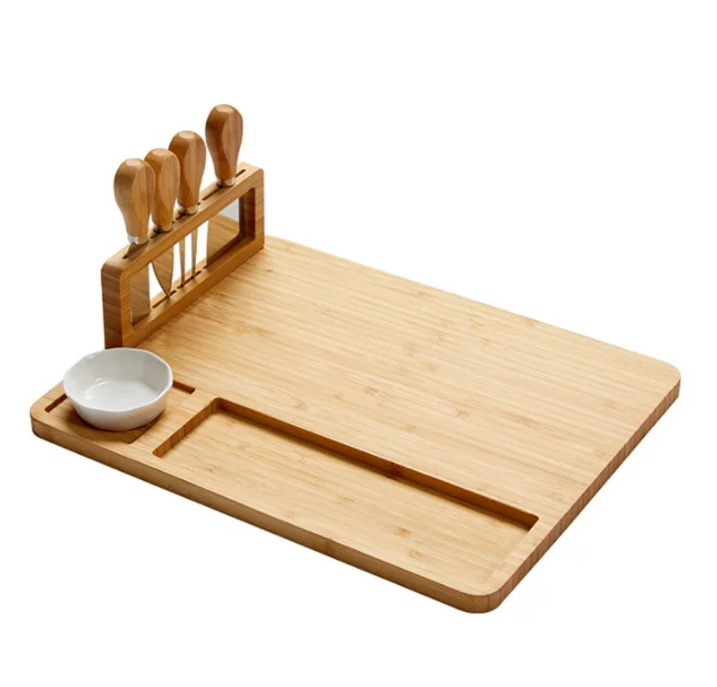 Premium wood cheese board set bamboo cheese board and knife set with Magnetic Slide-Out Drawer