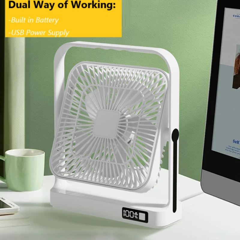 2024 New design 9 inch Table fan with LED display 360 degree rotation with built in battery