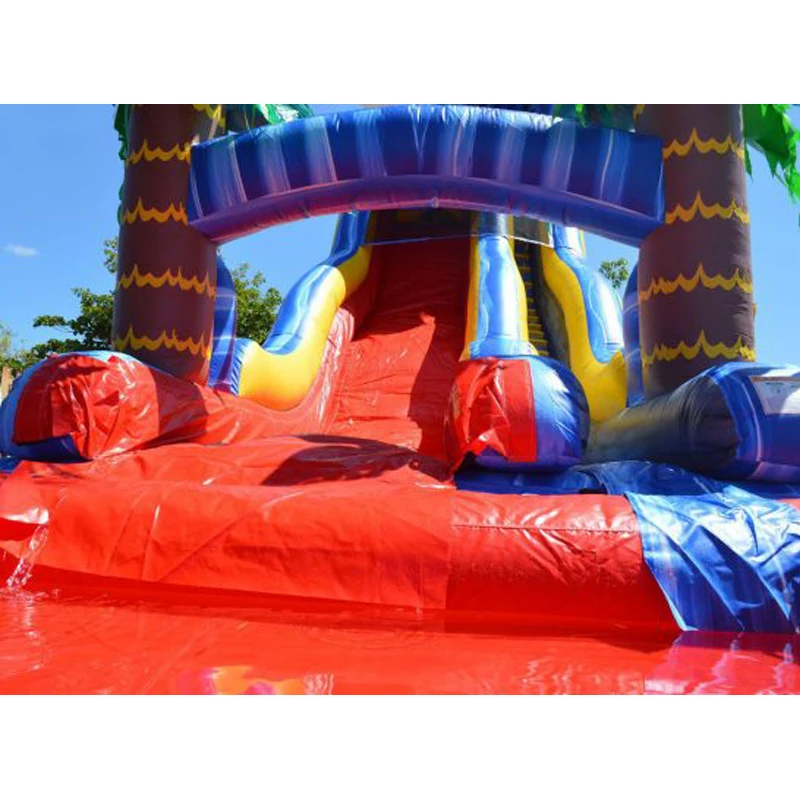 China manufacturer pvc blue 22ft tropical coconut tree wild waves wet dry or water slide