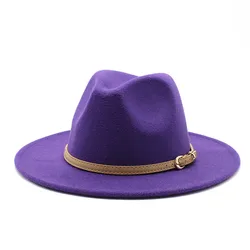 Wholesale High Quality 2021 Winter Jazz Women Fedora Hats Casual Fashion Wide Brim Vintage Jazz Solid Fedora Hats Leather Bands