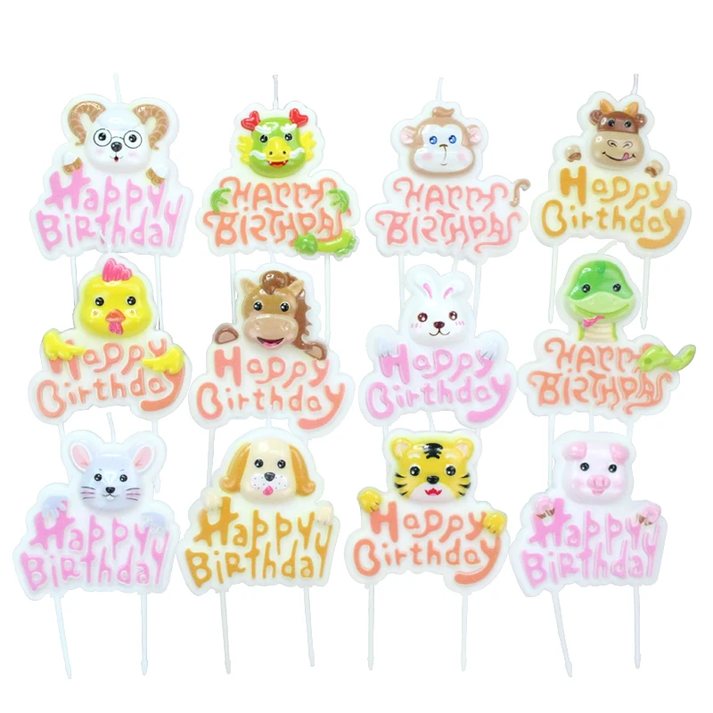 Chinese Zodiac candle cartoon animal sign birthday baby happy birthday cake decoration
