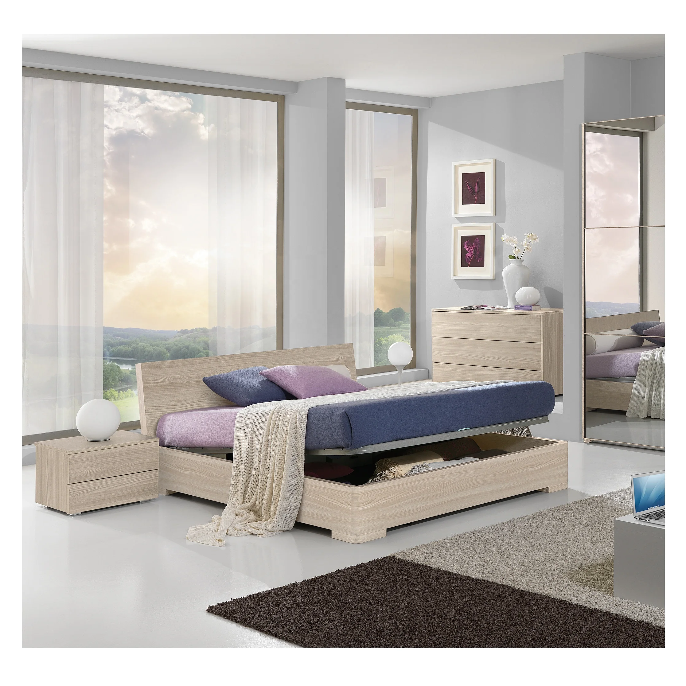 NOVA MCAA015 Wood Double Bed Modern Bedroom Furniture Beds Sets with Gas Lift Storage