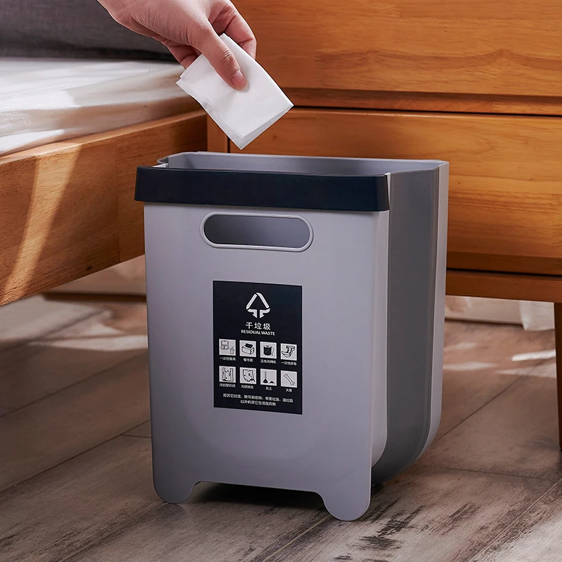 9L Plastic Hanging Door Foldable Kitchen Garbage Can Storable Waste Bins Garbage Bags Fixable For Rubbish