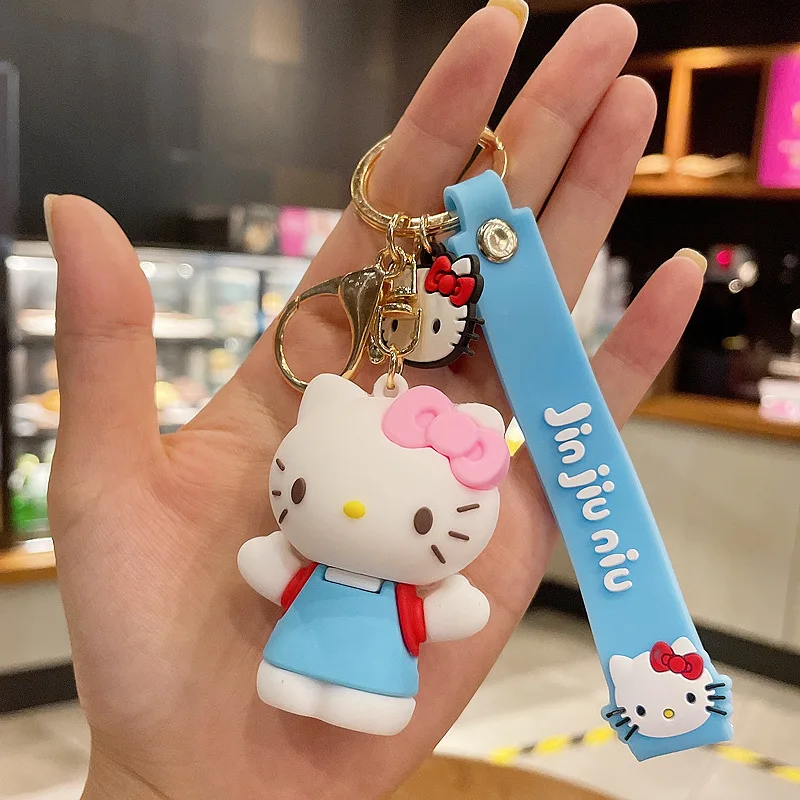 Cute cartoon kt cat girl creative bag ornaments school bag small pendant silicone doll car chain ring keychain wholesale