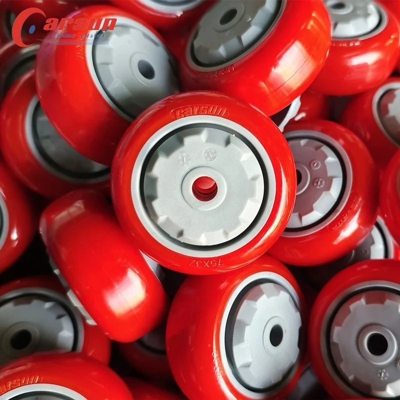 Medium Polyurethane wheel 3/4/5/6inch Red PU Wheel with Grey Anti Tangle Cover