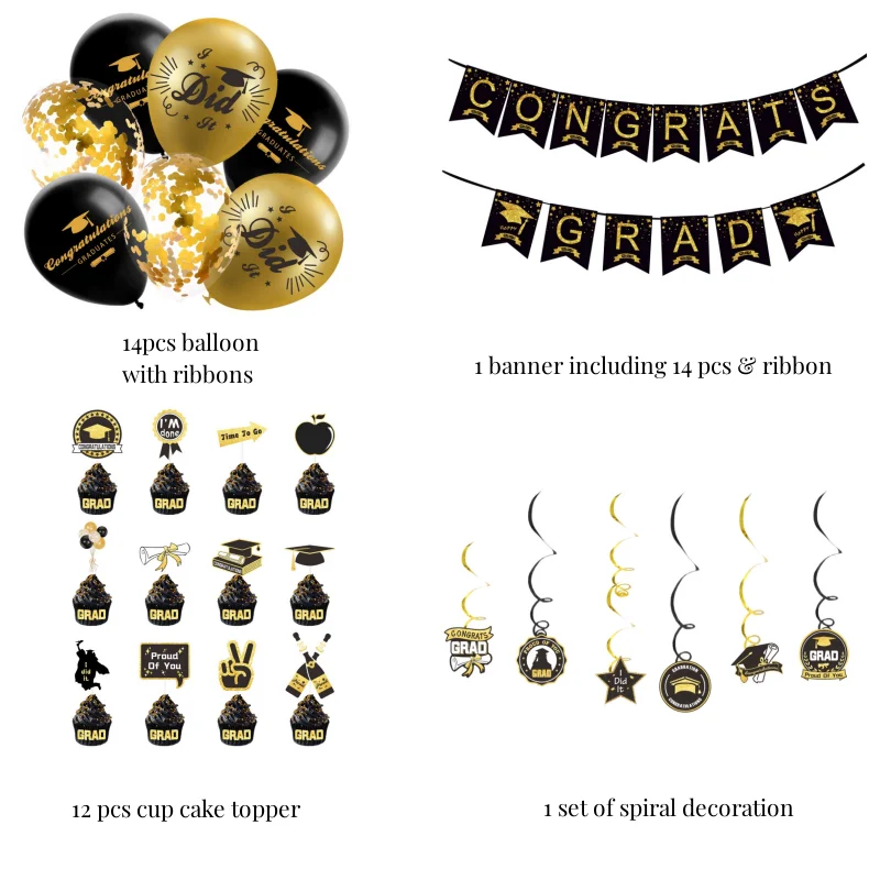 Hot Selling Graduation Theme Paper Hanging Decorations Balloon Cake Topper Party Set For Parties