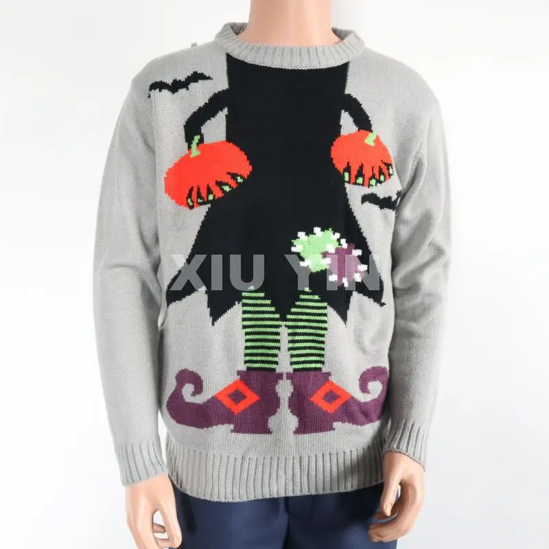 
2021 ugly Christmas sweater Halloween knit jacquard cardigan with led lights winter Witch.Dracula ,pumpkin dress up sweater 