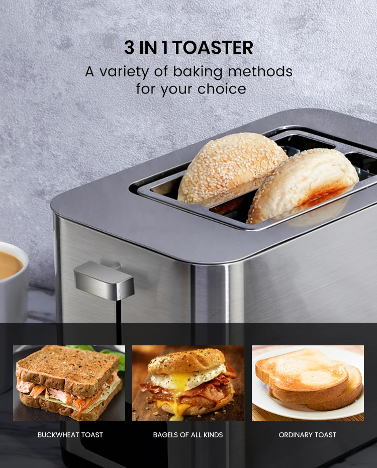 Stainless Steel Retro Bread Oven Two Slice Commercial Touchscreen Toaster With Digital Led Screen