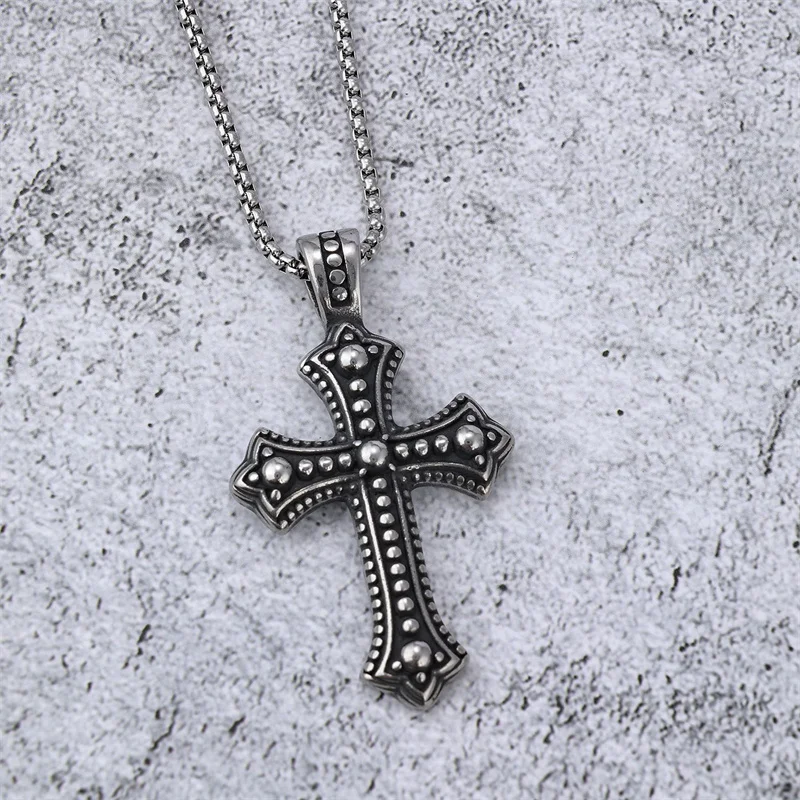 2024 New Arrival Stainless Steel Chain Necklace Alloy Cross Pendant Necklaces Vintage Necklace for Men