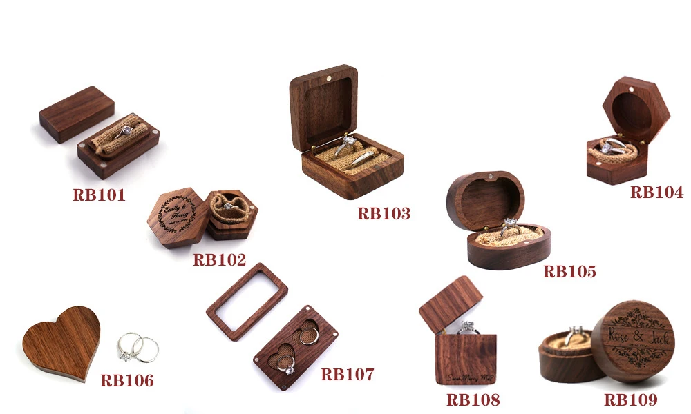 Luxury Jewelry Gift Packaging Box Wedding Ring Case Organizer Customized Logo Natural Walnut Earring Wooden Rings Box