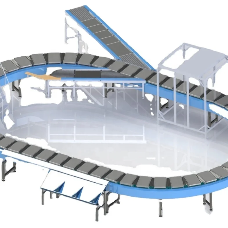 parcel sorting machine and cross belt sorting conveyor widely used for clothes/ shoes boxes/ books sorting with DWS