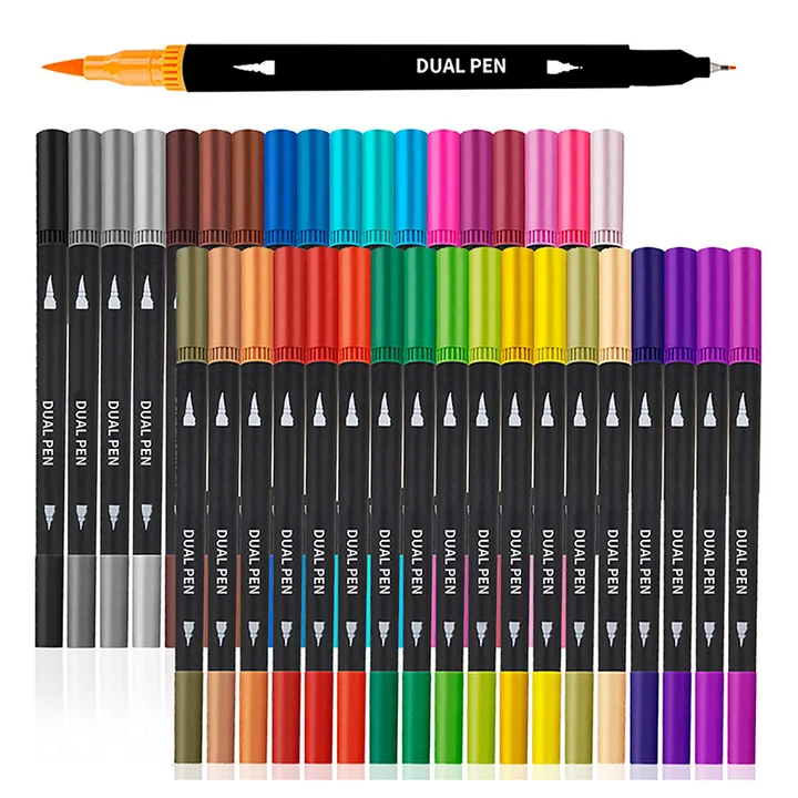 36 Colors Water-based Colored Dual Tip Markers Brush Pens for Adult Coloring Hand Lettering Writing