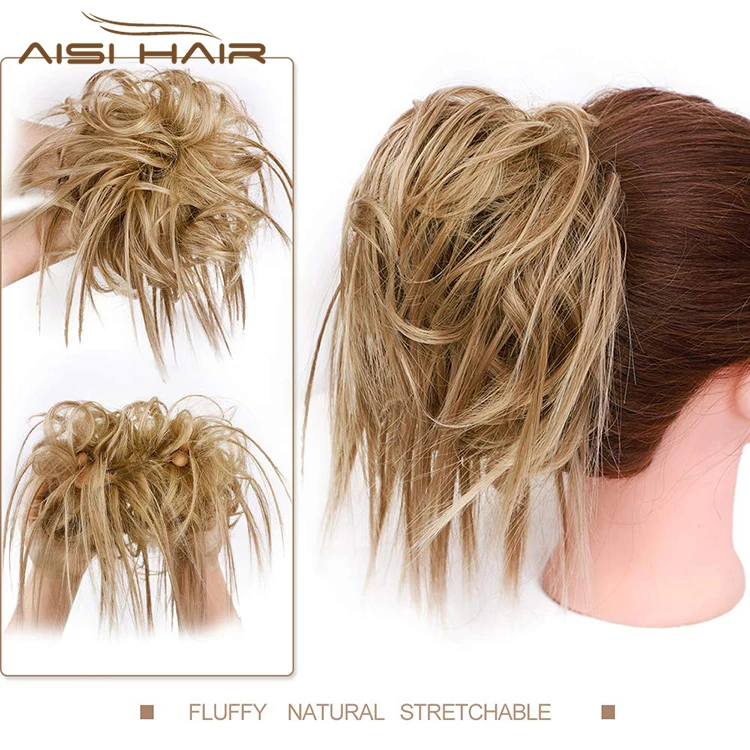 Synthetic Donut Blonde Chignon Curly Bun Pad Chignon Elastic Band Ribbon Ponytail Rope Rubber Hair Extension For Women