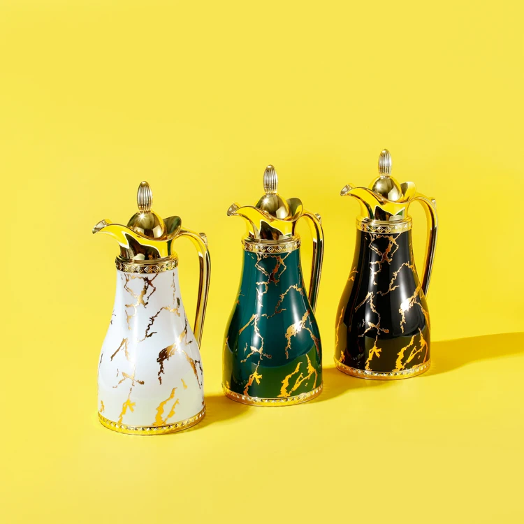 1 L Arabic Gold Color Plastic Shell Glass Liner Coffee Flask Pot for Home Cafe Hotel Restaurant