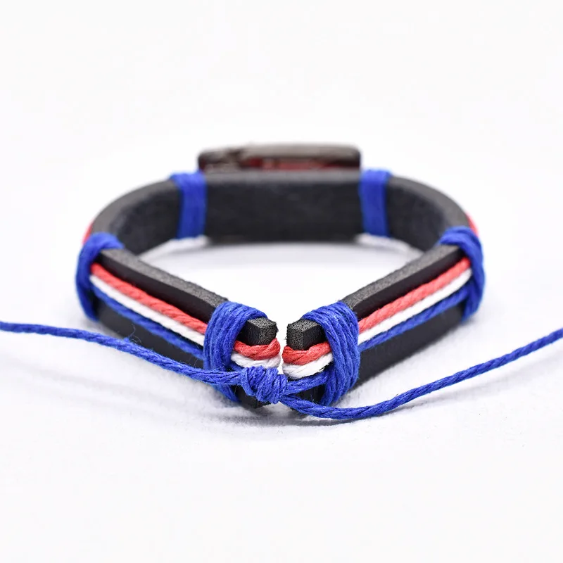 High Quality Three-dimensional Relief Frog Style Flag Woven Leather Bracelet Men Puerto Rico Wholesale Jewelry Bracelets Bangles