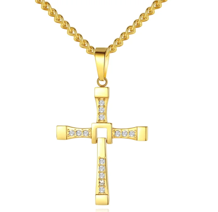 Hengdian Simple Design Religious Jewelry Gold Plated Cross Chain Necklace