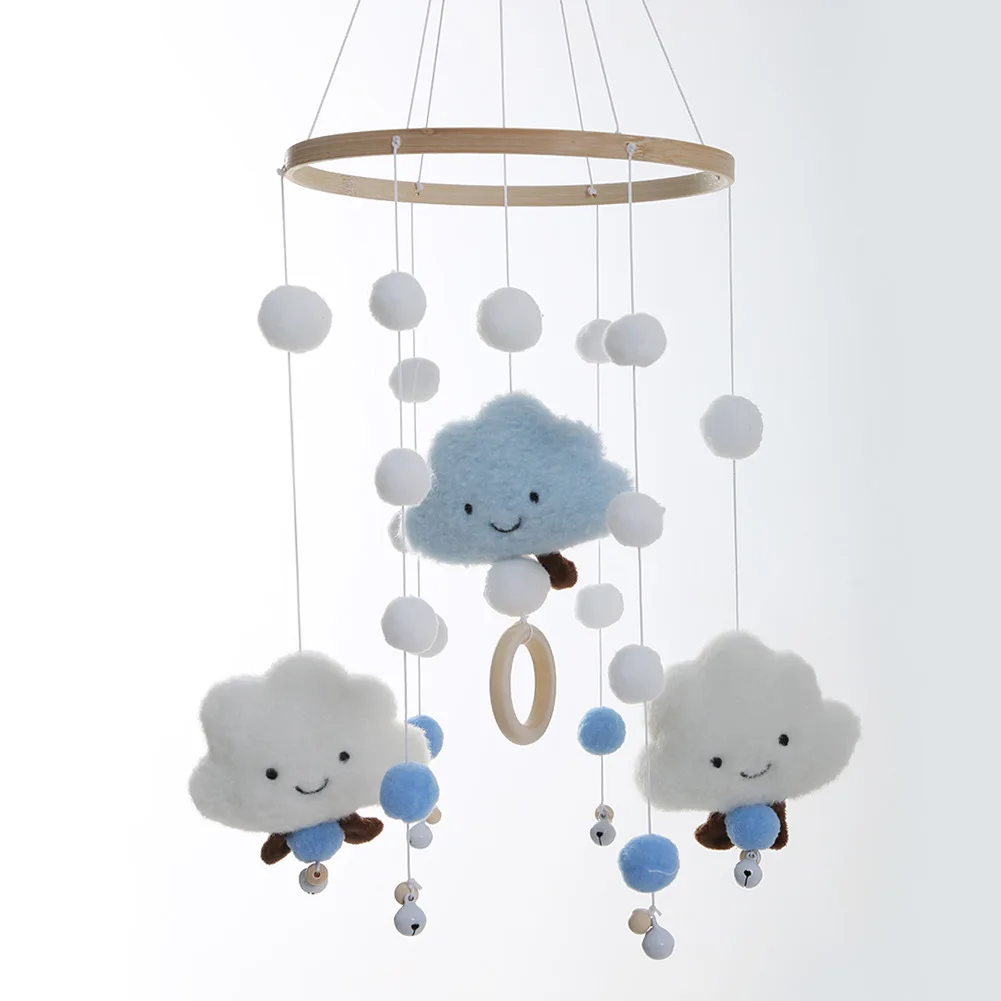 Boho Macrame Kids Room Baby Bassinet Nursery Mobile Hanging Decor Wool Felt Cloud Wooden Baby Crib Mobile Hanger