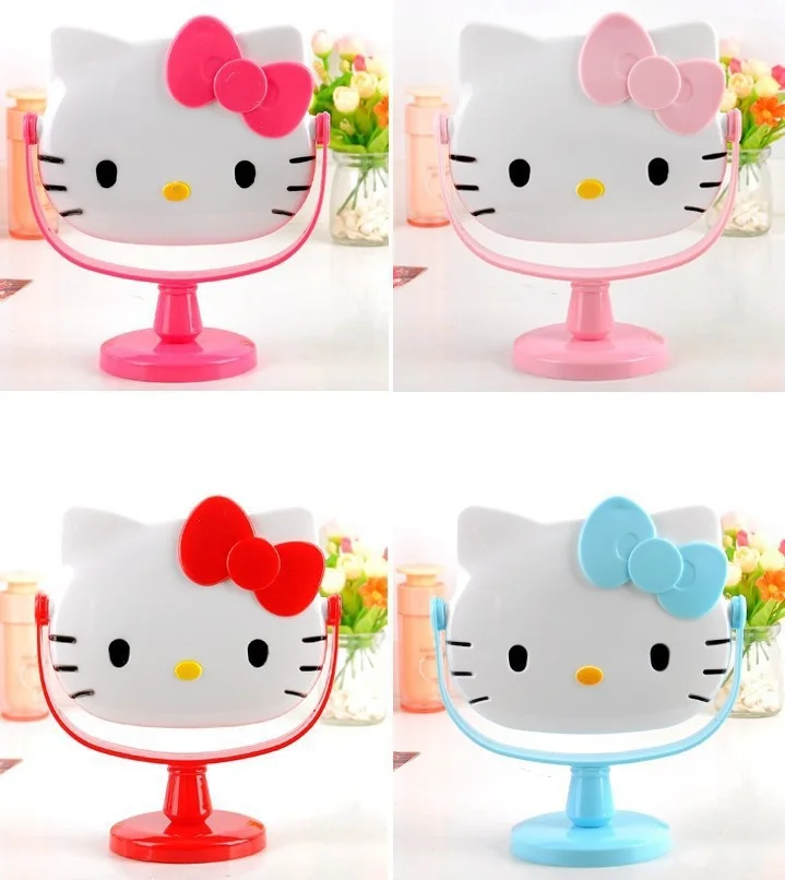 Оптовая продажа, настольное зеркало Kawaii Hello Kitty, одностороннее вращающееся зеркало принцессы, портативное зеркало для макияжа для студентов