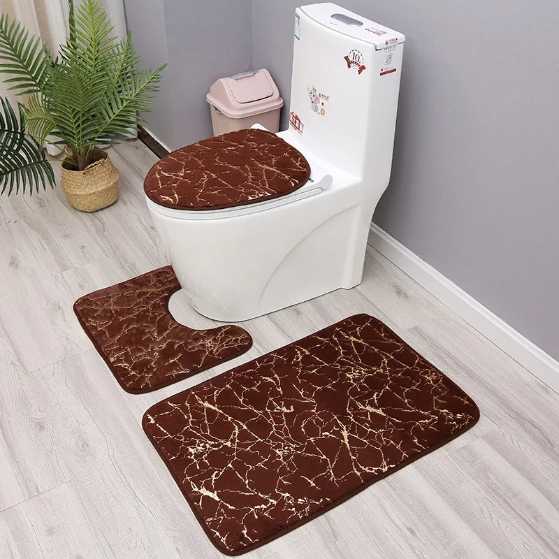 Amazon Hot Sale luxury  1pc marble pattern bath mat or shower curtain washroom mat set bathroom Faux Rabbit Fur Rug Foil Mat