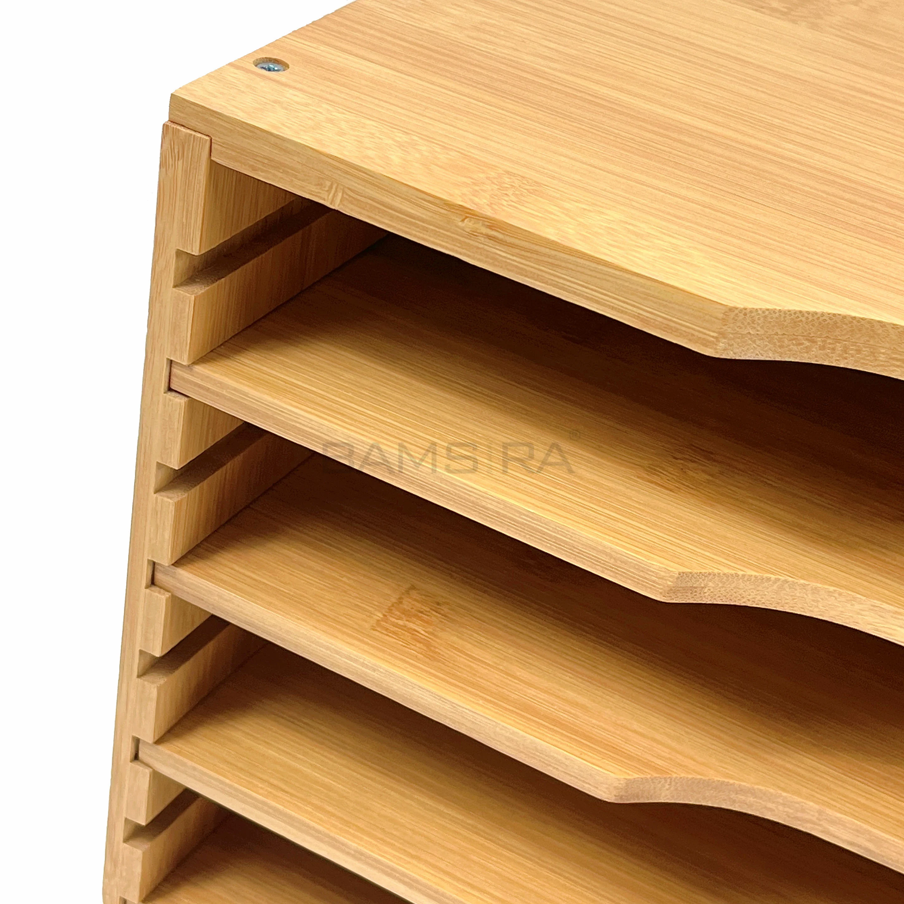 Bamboo Desk File Organizer Tray, 5 Slots Office Paper Sorter, Large Document Storage Rack