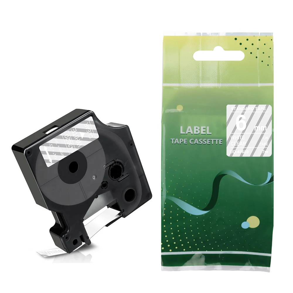 Unismar 28 шт./кор. Совместимость Dymo D1 стандартных этикеток 6 мм * 7 м белом цвете на прозрачный 43620 ленты для Labelmanager принтер