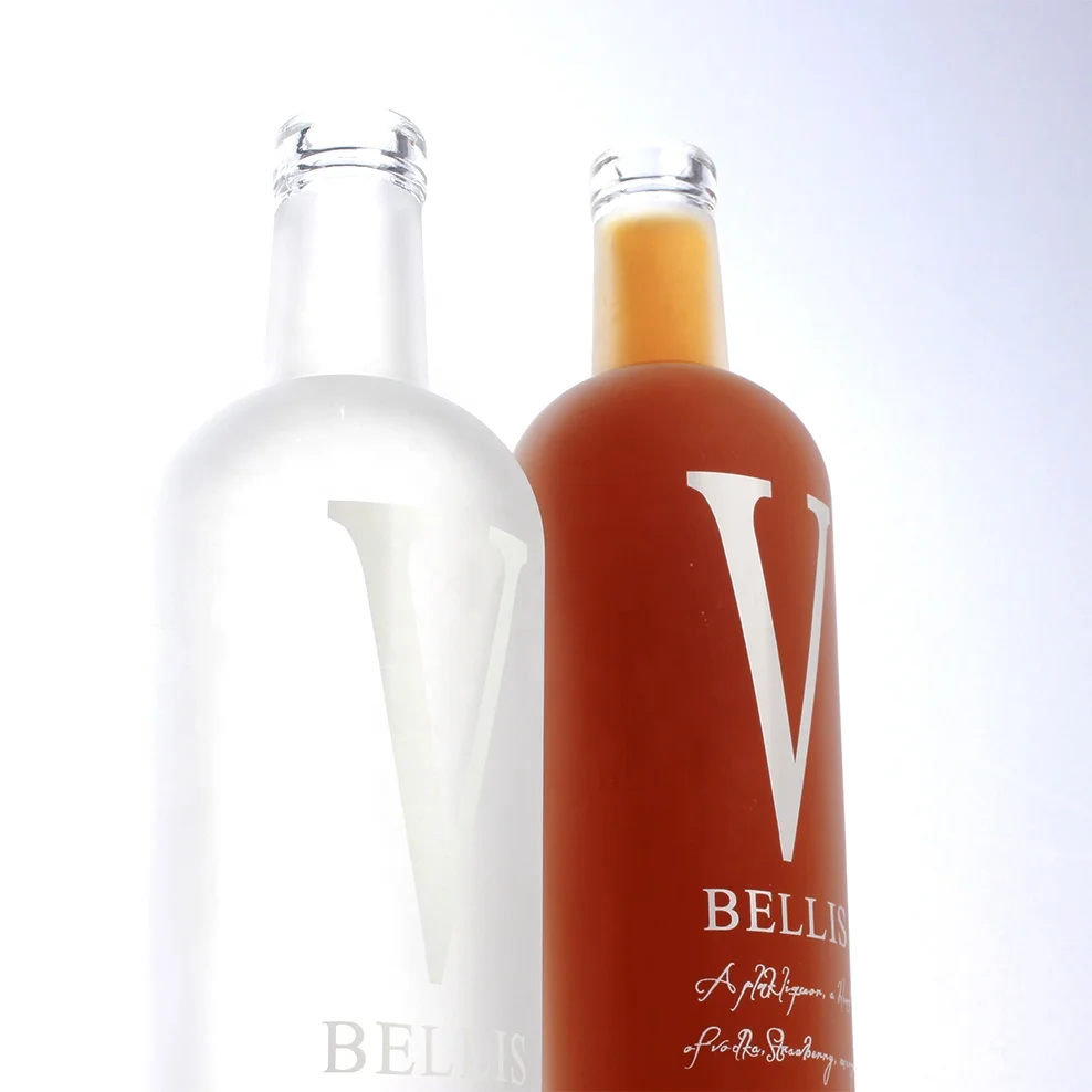 Custom LOGO Printing Label 750ml Fancy Color Blue Silver Glass Bottles Prime Frosted Liquor Wine tequila bottle